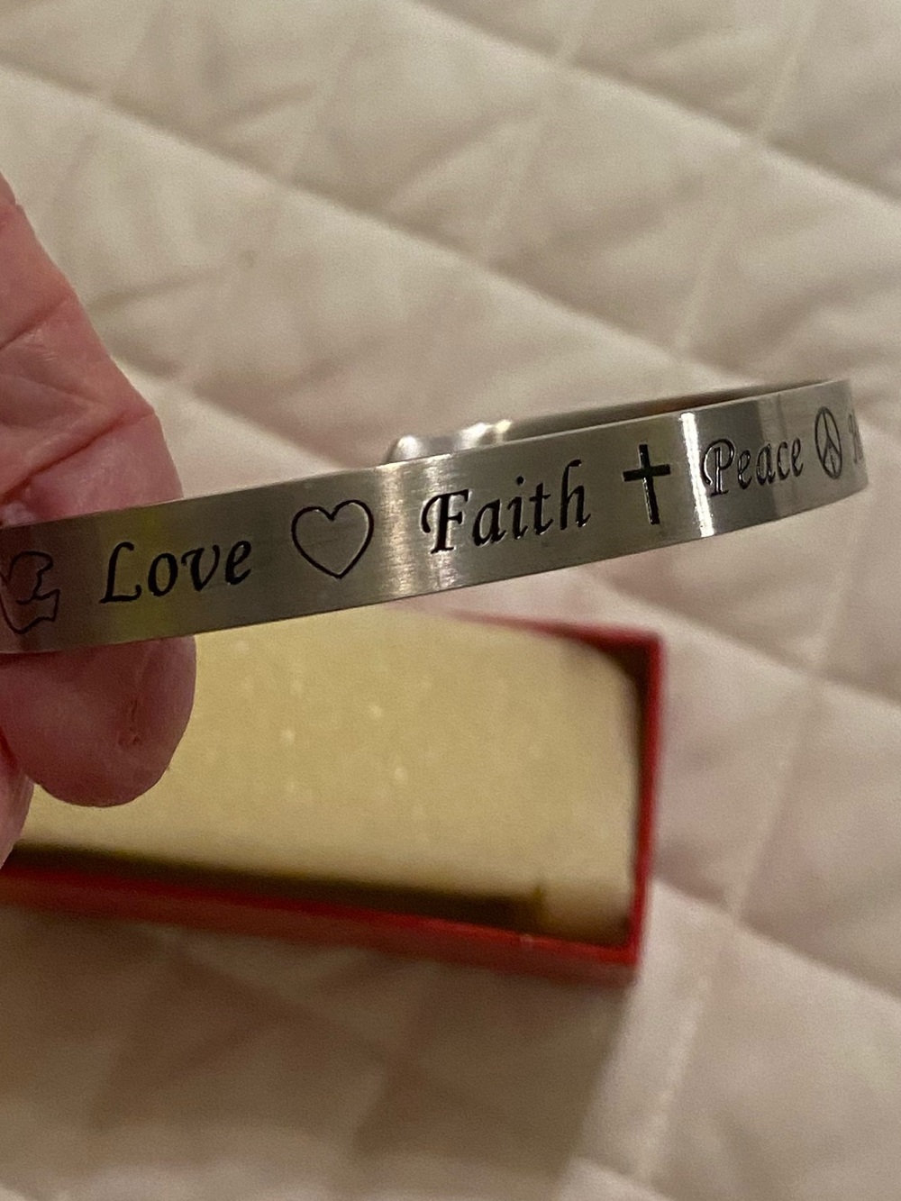 Inspirational Faith Love Peace Stainless Steel Bangle